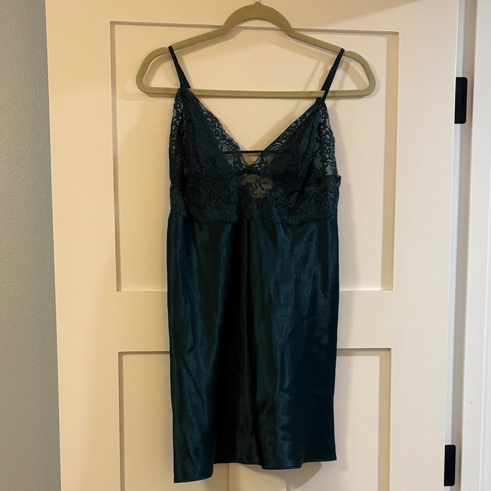 Lace & Satin Teal Slip nightie